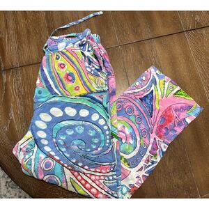 EUC Peppermint Bay Drawstring Beach Travel Pants Tropical Colorful Resort Sz L